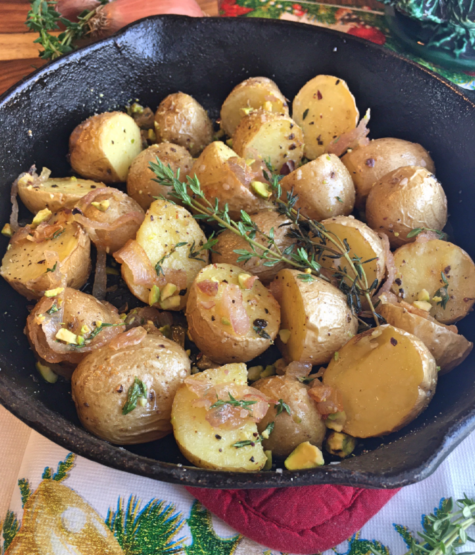 roasted yellow potatoes in shallot thyme pistachio butter 1 Cindy's