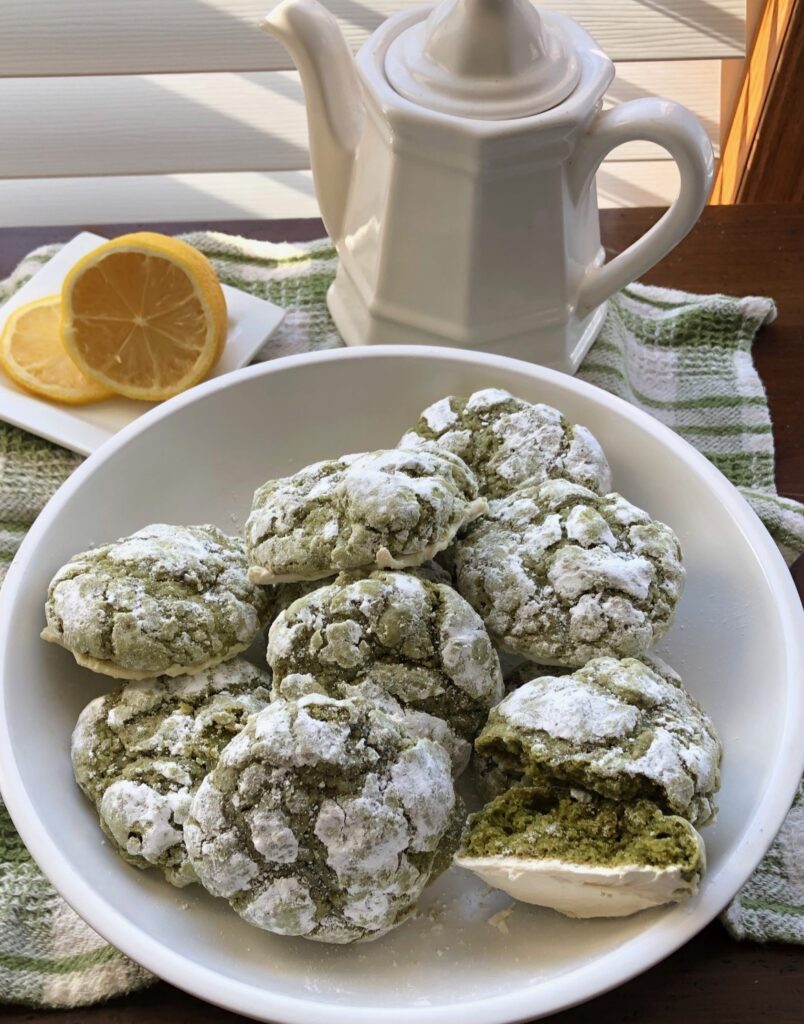 lemon matcha crinkle cookies