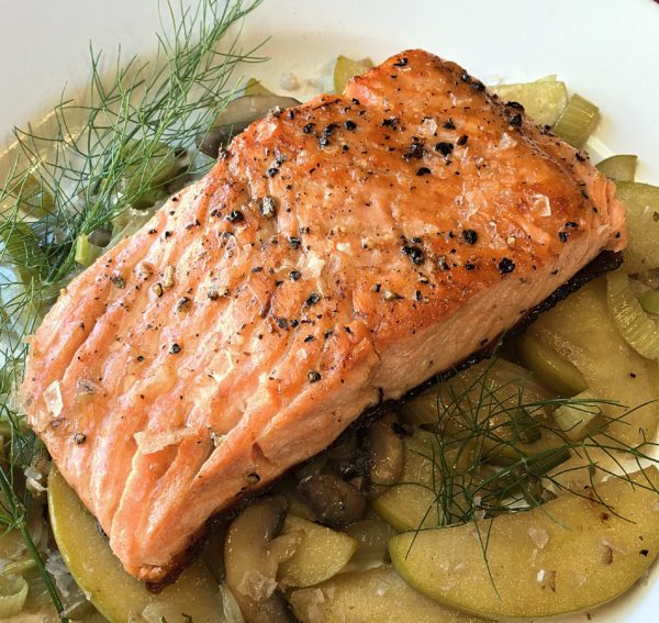 Steelhead Trout with Ginger Fennel Onion Apple and Mushrooms - Cindy's ...